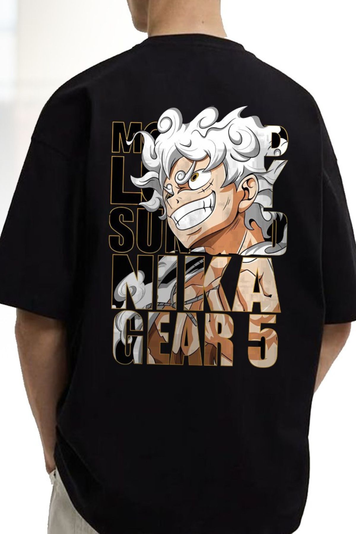 FECCY Pamuklu Nika Gear 5 Baskılı Oversize T-shirt