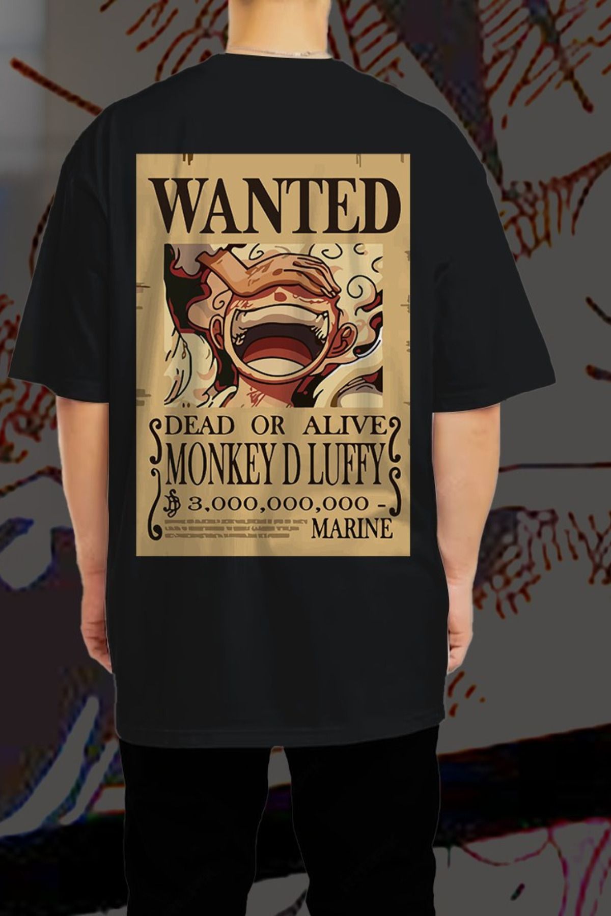 FECCY Pamuklu Monkey D. Luffy Baskılı Oversize T-shirt