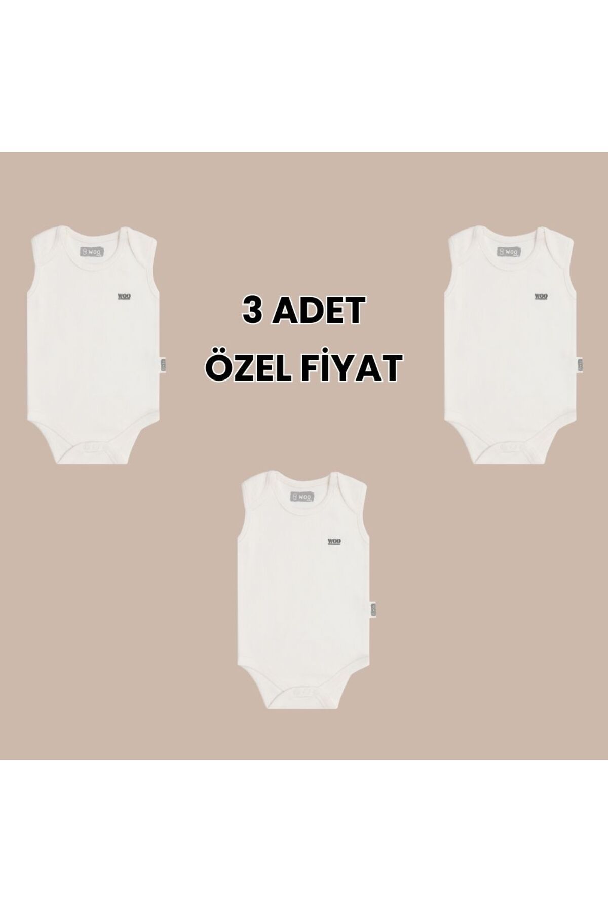 WOO BABY Organik Sertifikalı Atlet Bebek Zıbın Body - 3 ADET - EKONOMİK PAKET - %100 Pamuklu badi