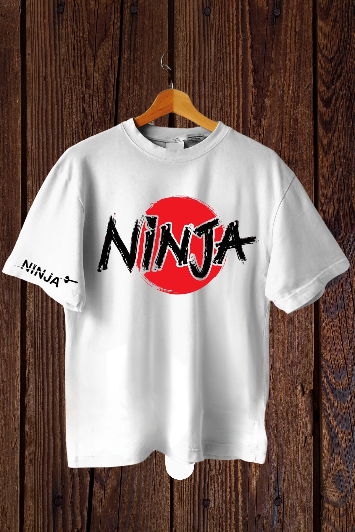 FECCY Pamuklu Ninja Baskılı Oversize T-shirt