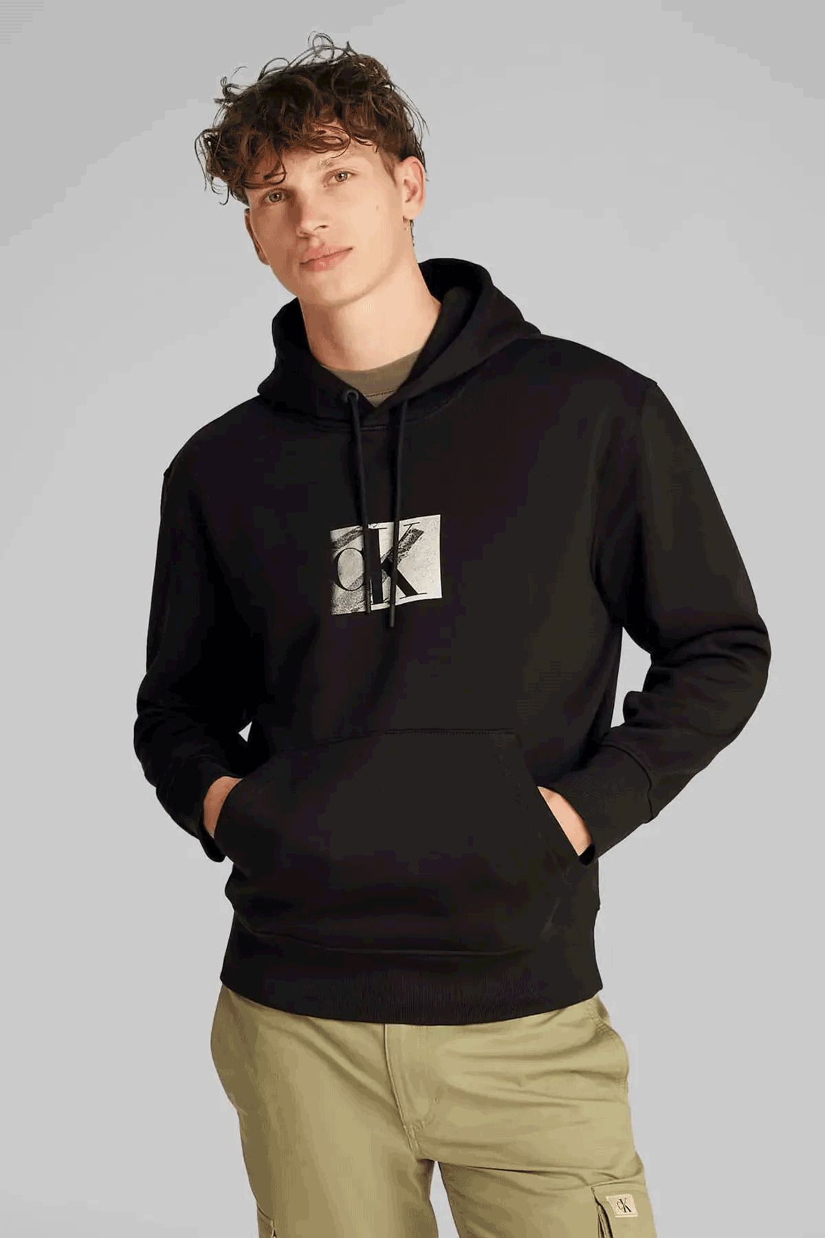 Calvin Klein Erkek CK Box Kapüşonlu Sweatshirt - Siyah