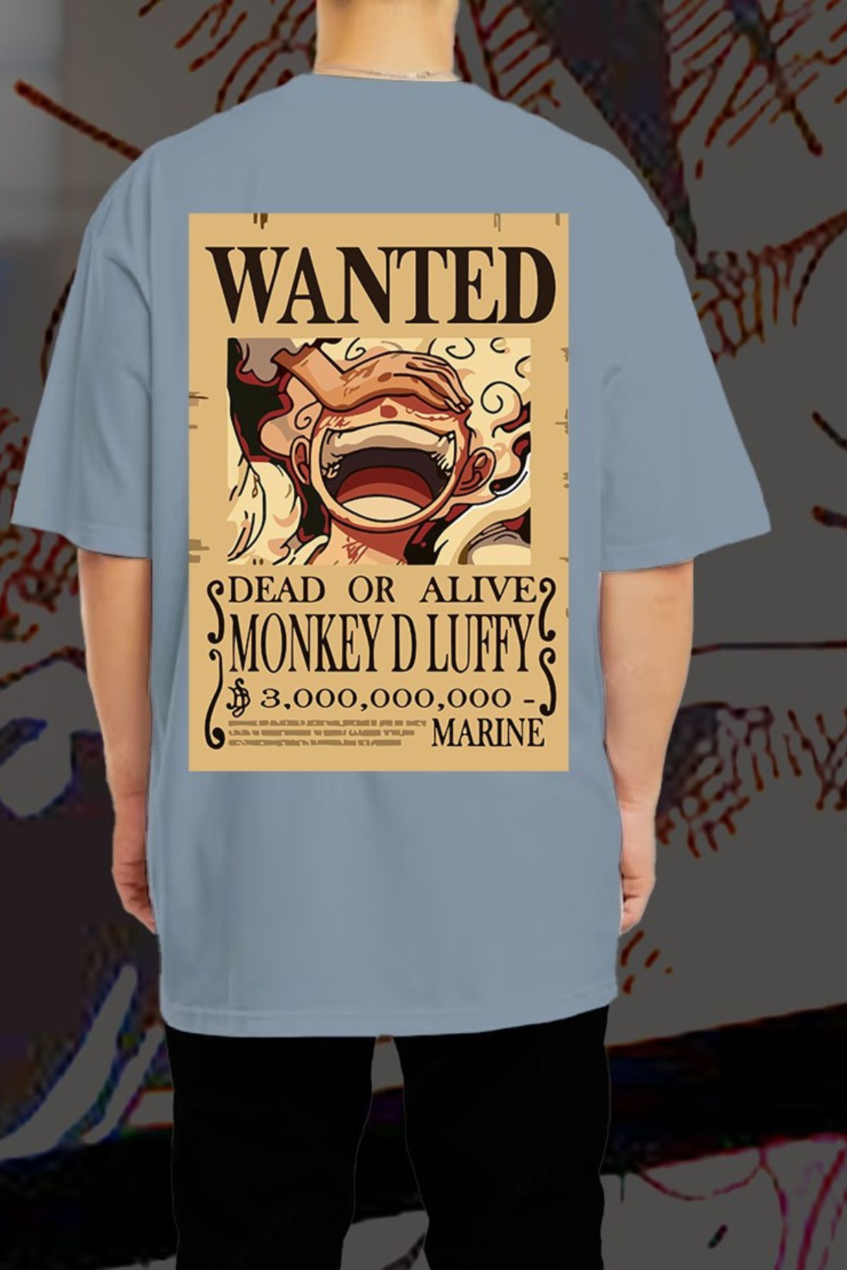 FECCY Pamuklu Monkey D. Luffy Baskılı Oversize T-shirt