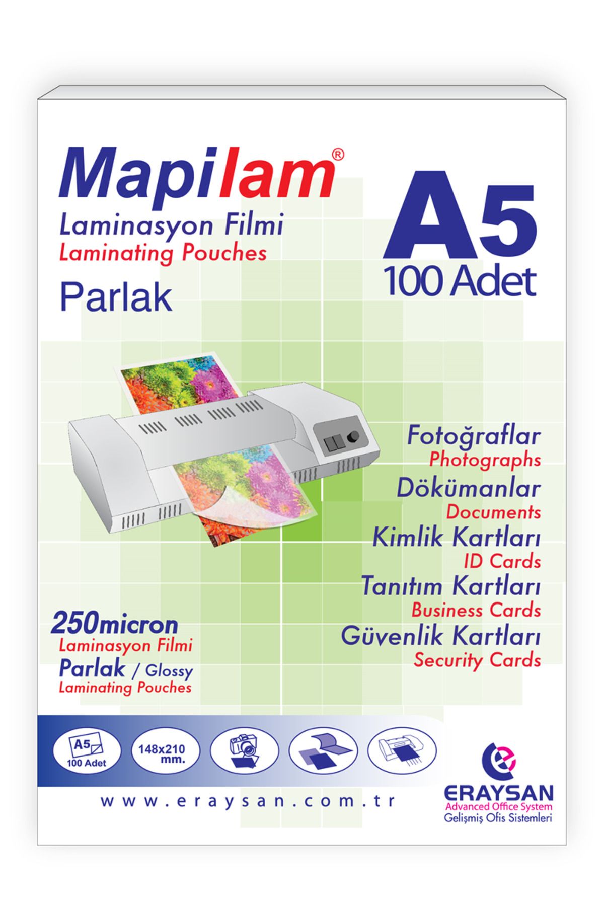 MAPİLAM 250 MİCRON PARLAK LAMİNASYON FİLMİ (A5) 100 LÜ