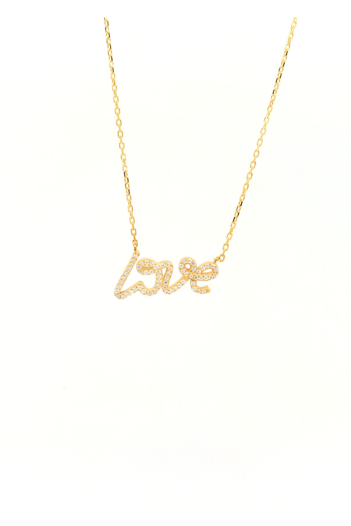 OwnJewelry Love El Yazısı Zirkon Taş Detaylı Kolye 925 Ayar Gümüş