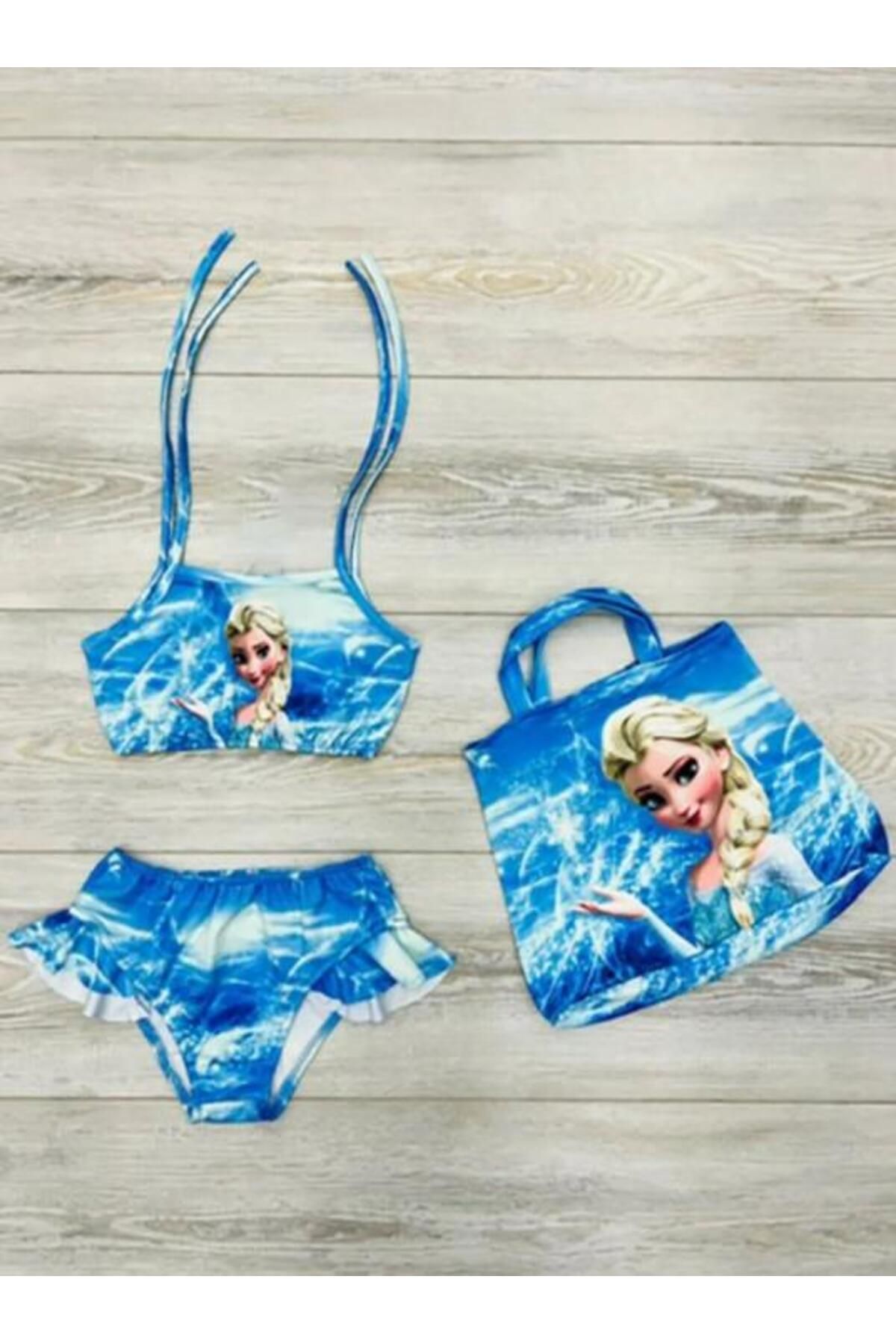 RAPAPA Kız Çocuk 3 Parça  Fırfırlı Bikini Takım Üstü Baskılı Kız Çocuk Mayo Bikini 0128