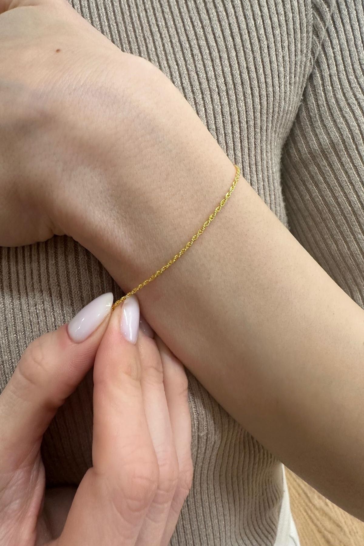 K KRAFTIVA JEWELRY 14 Ayar Sarı Gold Altın Halat Burgu Zincir Bileklik