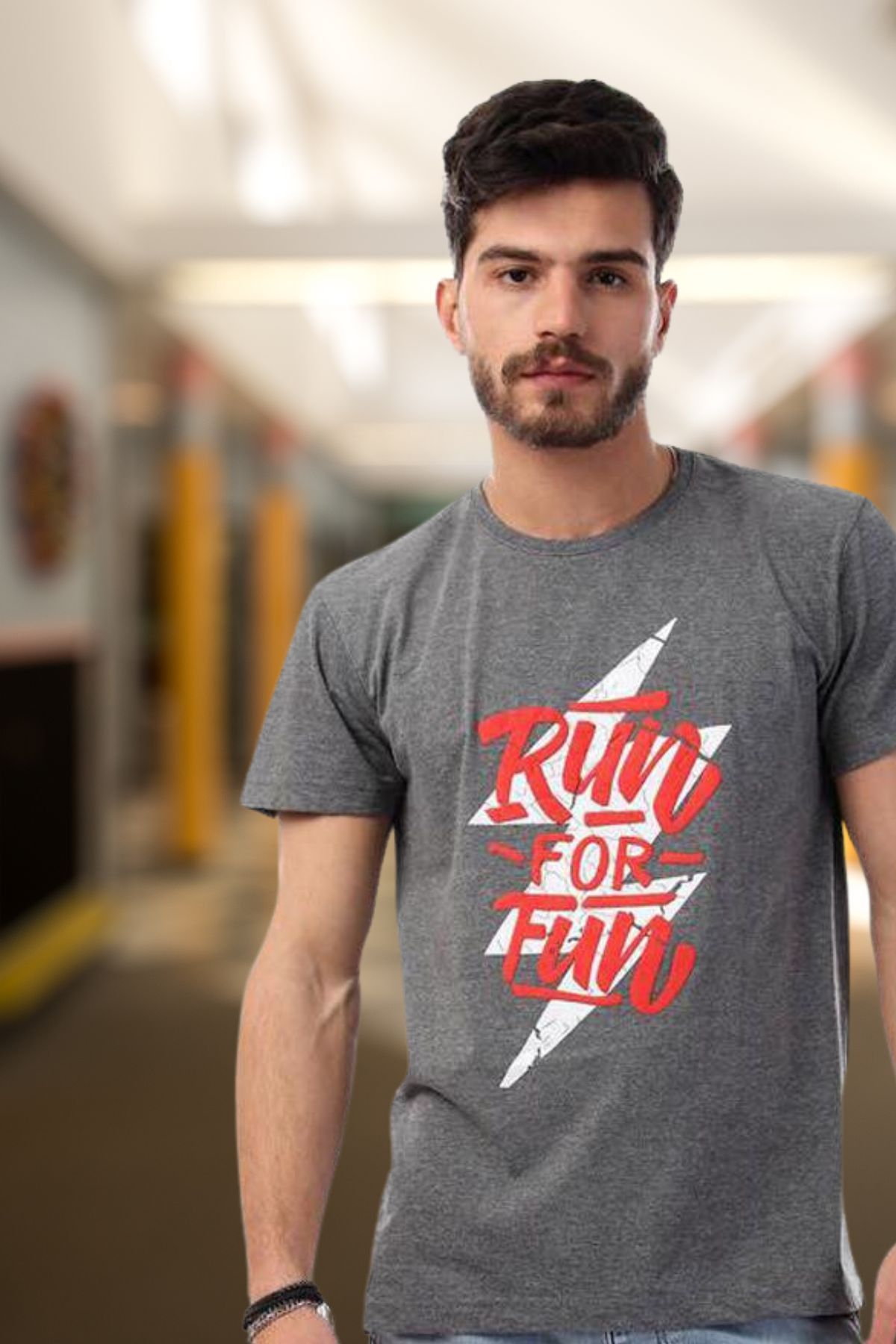 FECCY Pamuklu Run For Fun Baskılı Oversize T-shirt