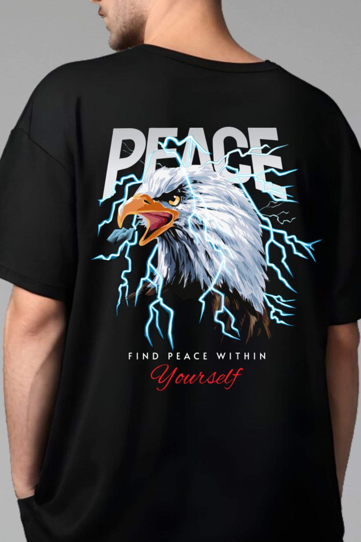 FECCY Pamuklu Peace Baskılı Oversize T-shirt