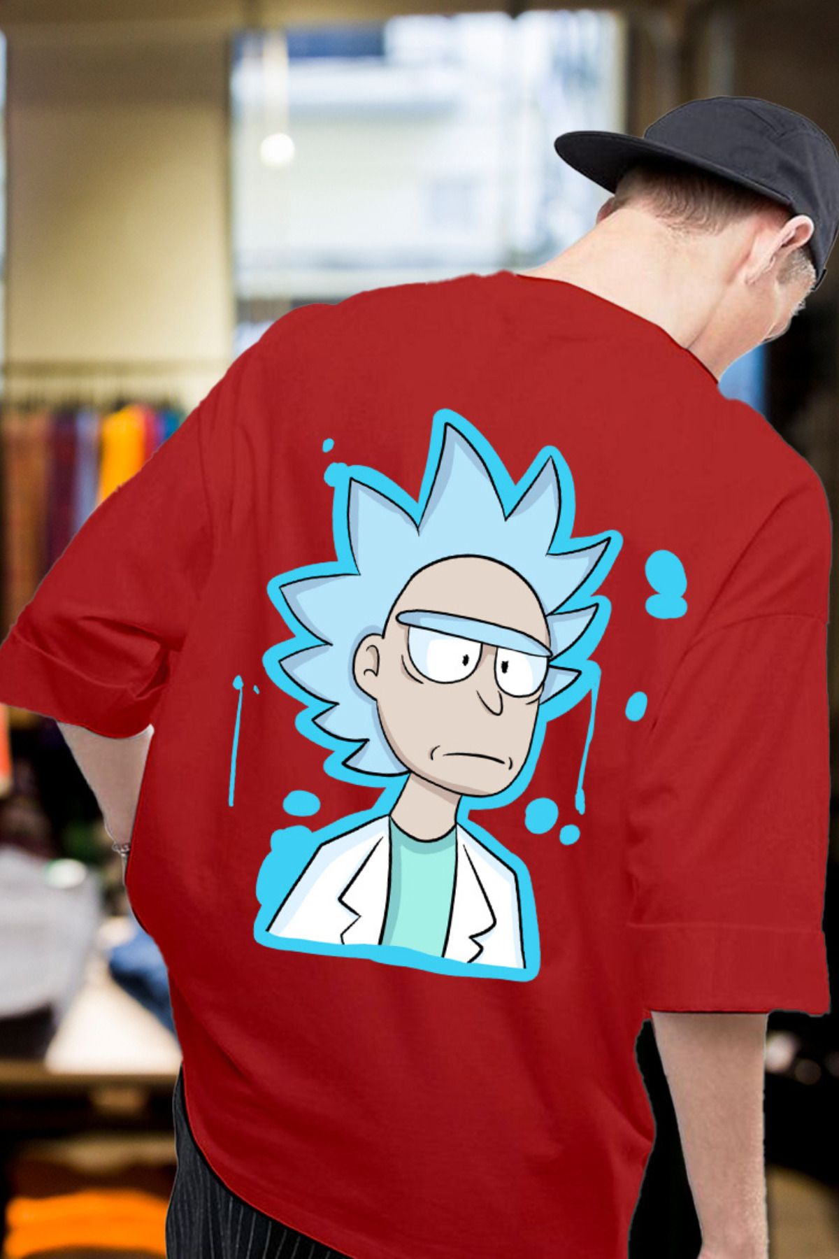 FECCY Pamuklu Rick and Morty Baskılı Oversize T-shirt