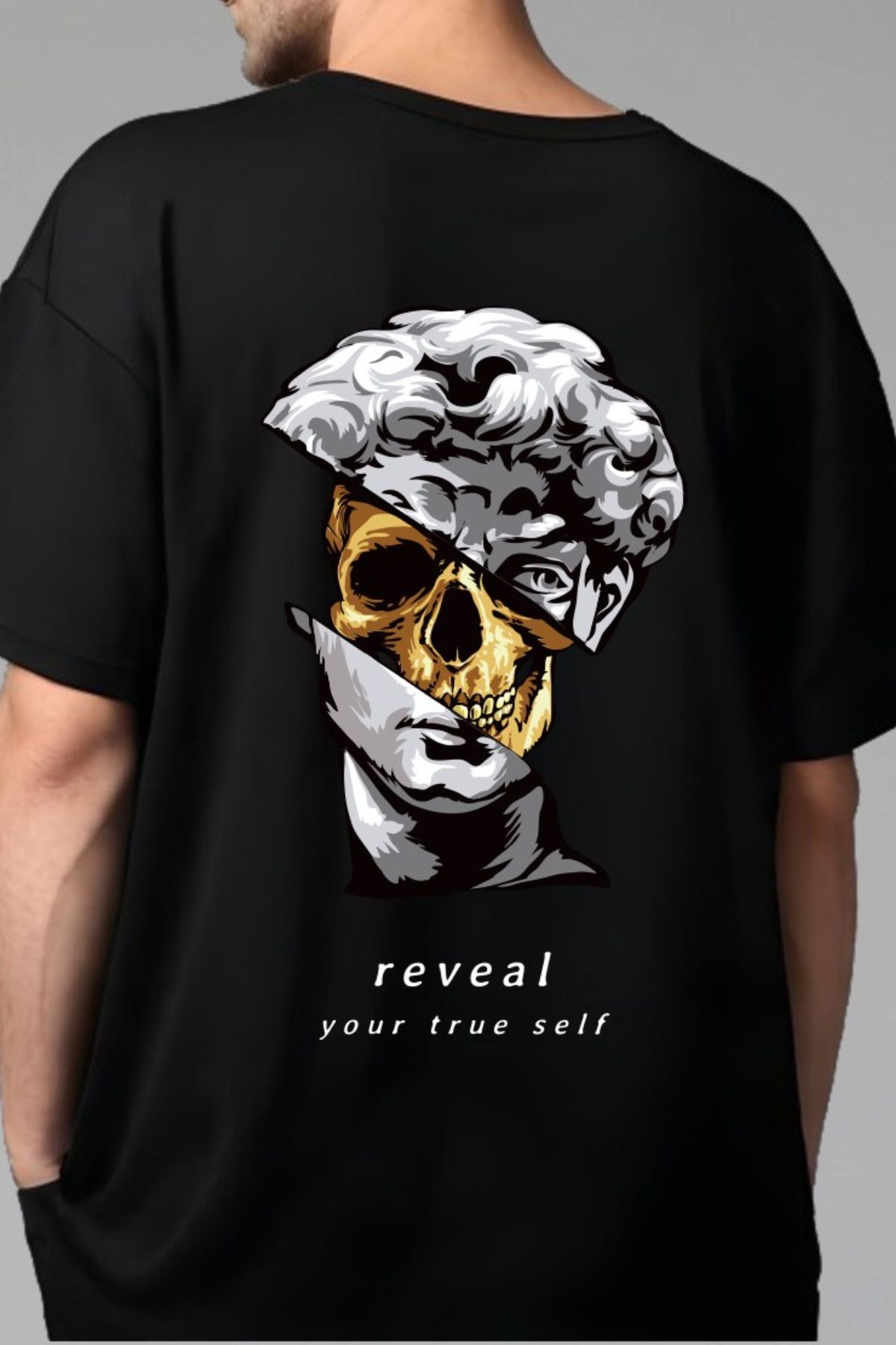 FECCY Pamuklu Reveal Skull Baskılı Oversize T-shirt