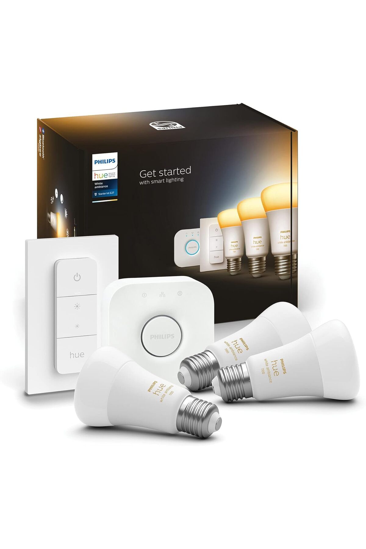 STOREMAX cmllashop Hue WA 8-75 W Beyaz Ambiyans Akıllı Led Ampul Başlangıç Seti, 3'lü, Kumandalı, E27,