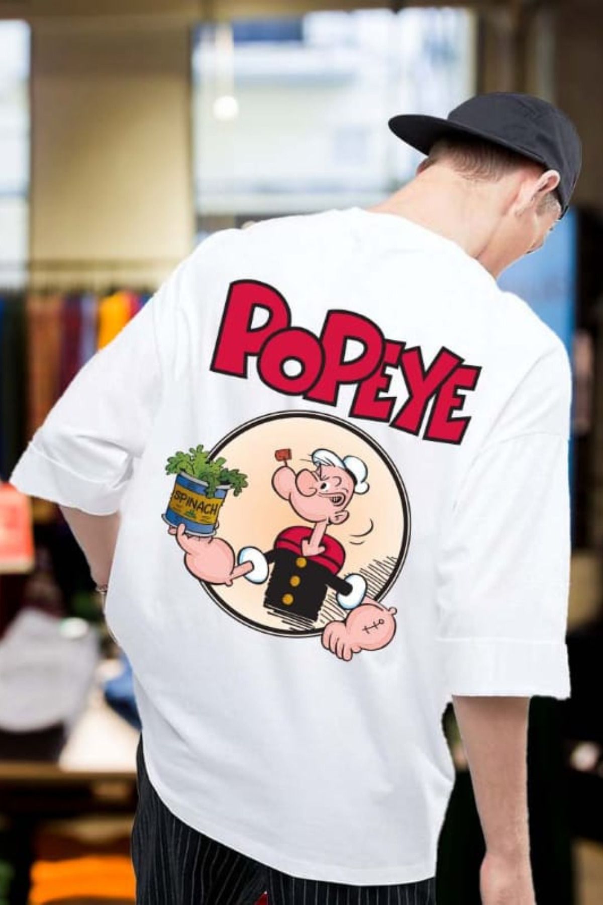 FECCY Pamuklu Popeye Baskılı Oversize T-shirt