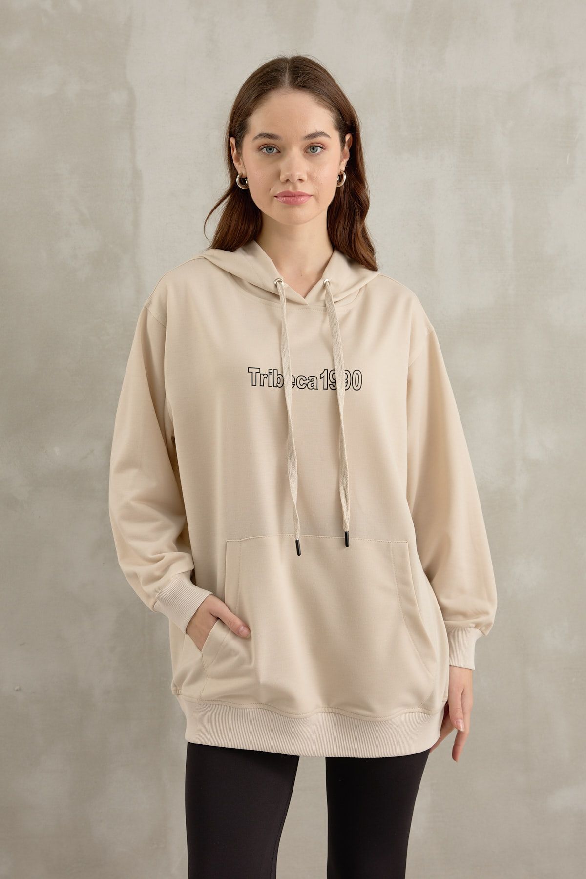 DİVİNE LİNE Kadın Tribeca Baskı Detaylı Kanguru Sweatshirt