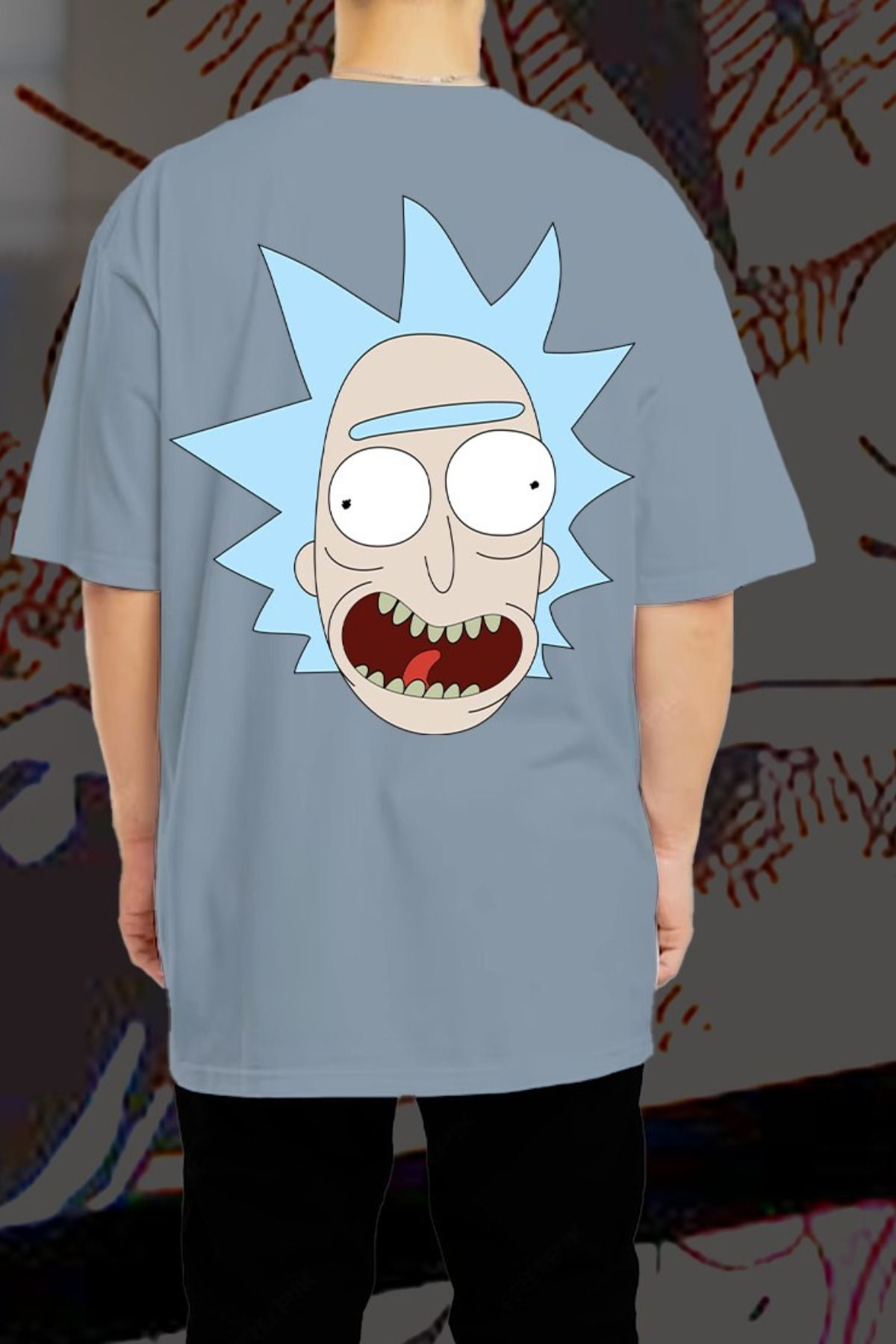 FECCY Pamuklu Rick and Morty Baskılı Oversize T-shirt