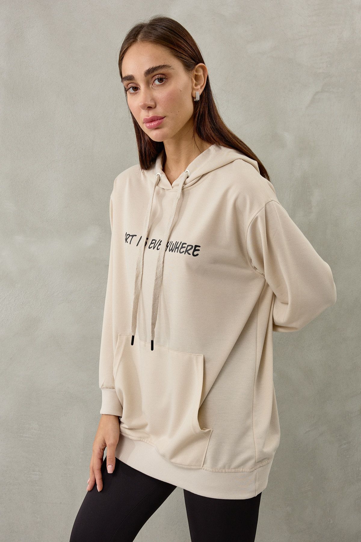 DİVİNE LİNE Kadın Kapüşonu Bağcıklı Kanguru Sweatshirt