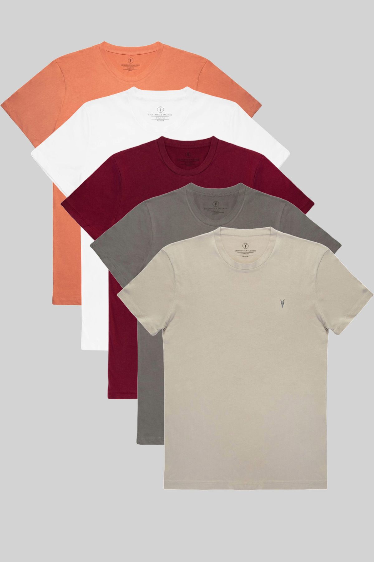 COMBİNE MİCHAİL Erkek Bisiklet Yaka Regular Fit Basic 5li T-shirt Gri-Fume-Bordo-Beyaz-Turuncu