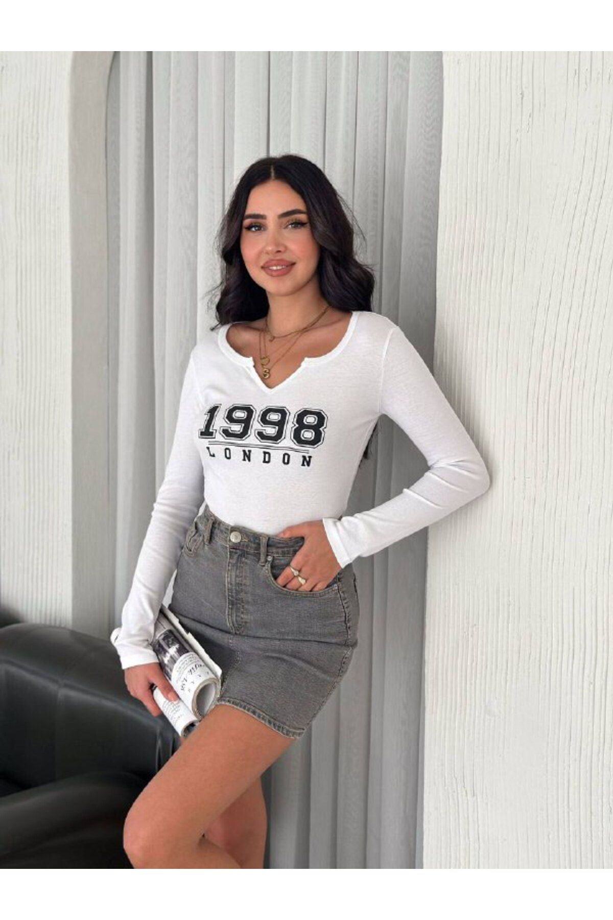 AykaStyleShop Baskılı Crop Bluz