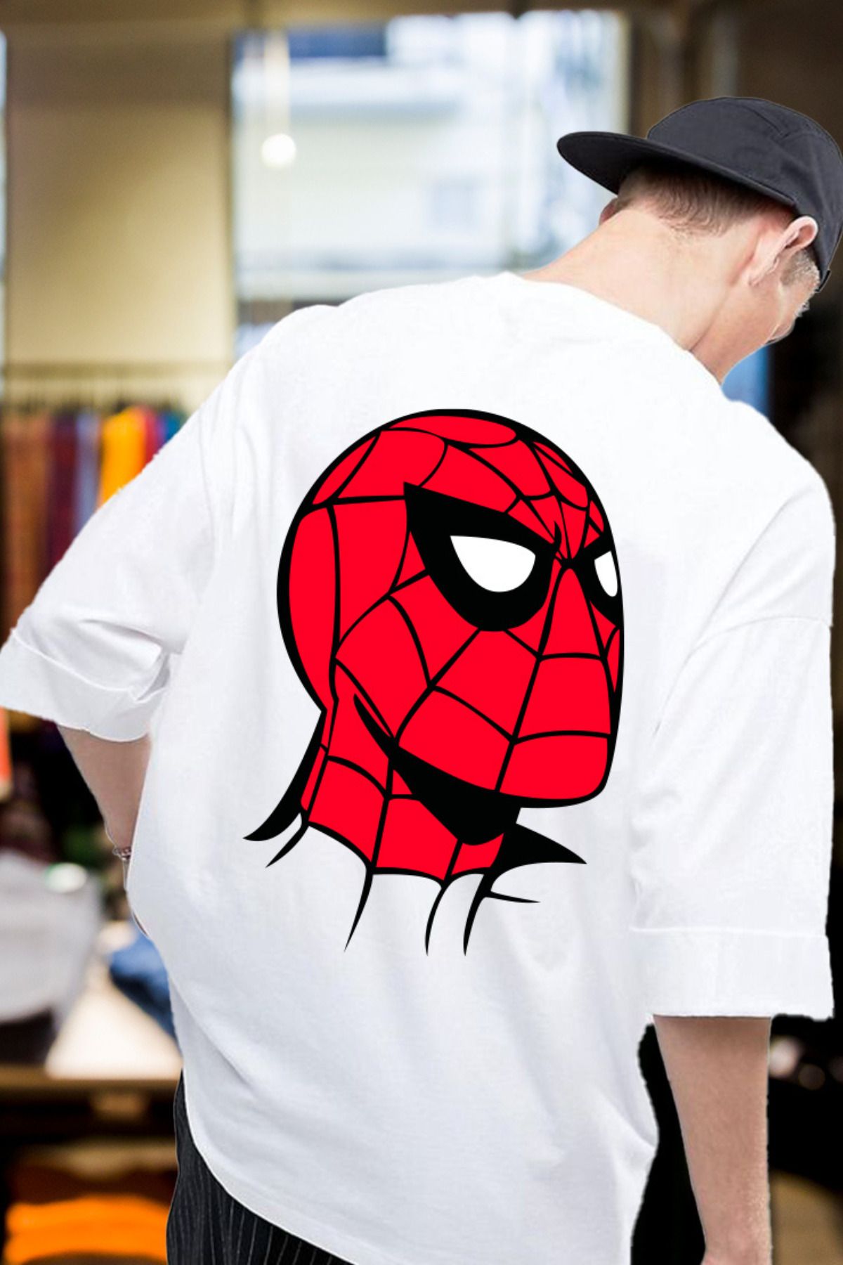 FECCY Pamuklu Spiderman Baskılı Oversize T-shirt