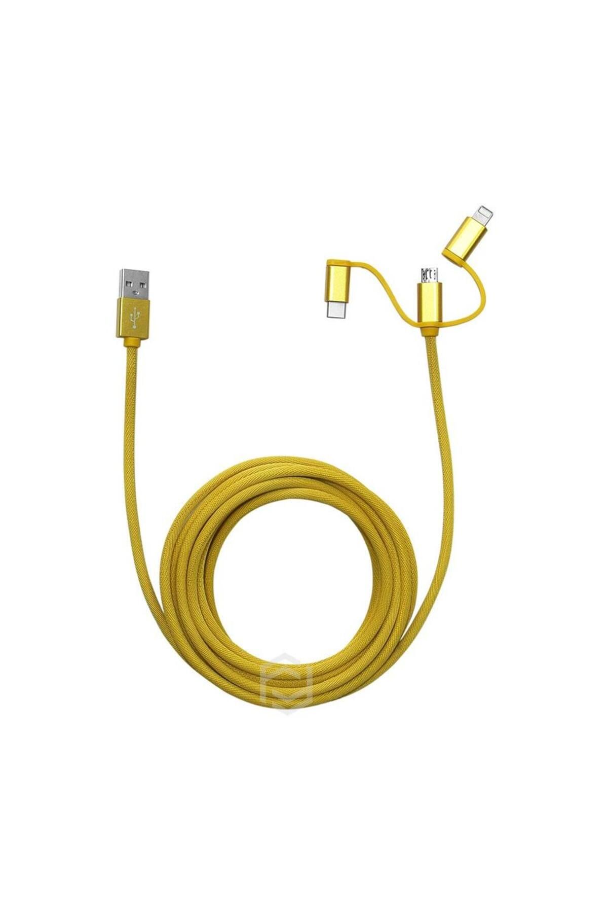 Vobotek Teknoloji Frisby FA-7556UC Örgülü 3mt USB Data - Şarj Kablo (iOS-Android-Type-C) Sarı