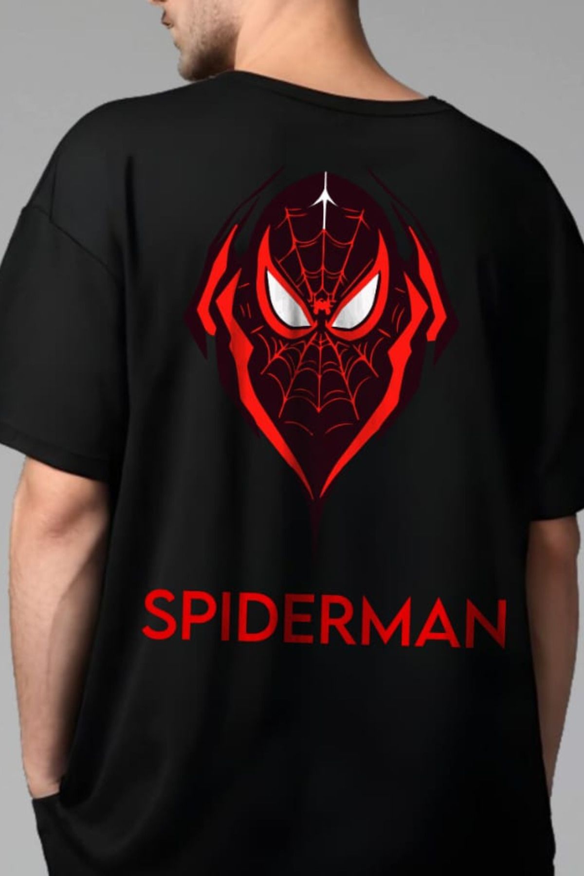 FECCY Pamuklu Spider Man Baskılı Oversize T-shirt