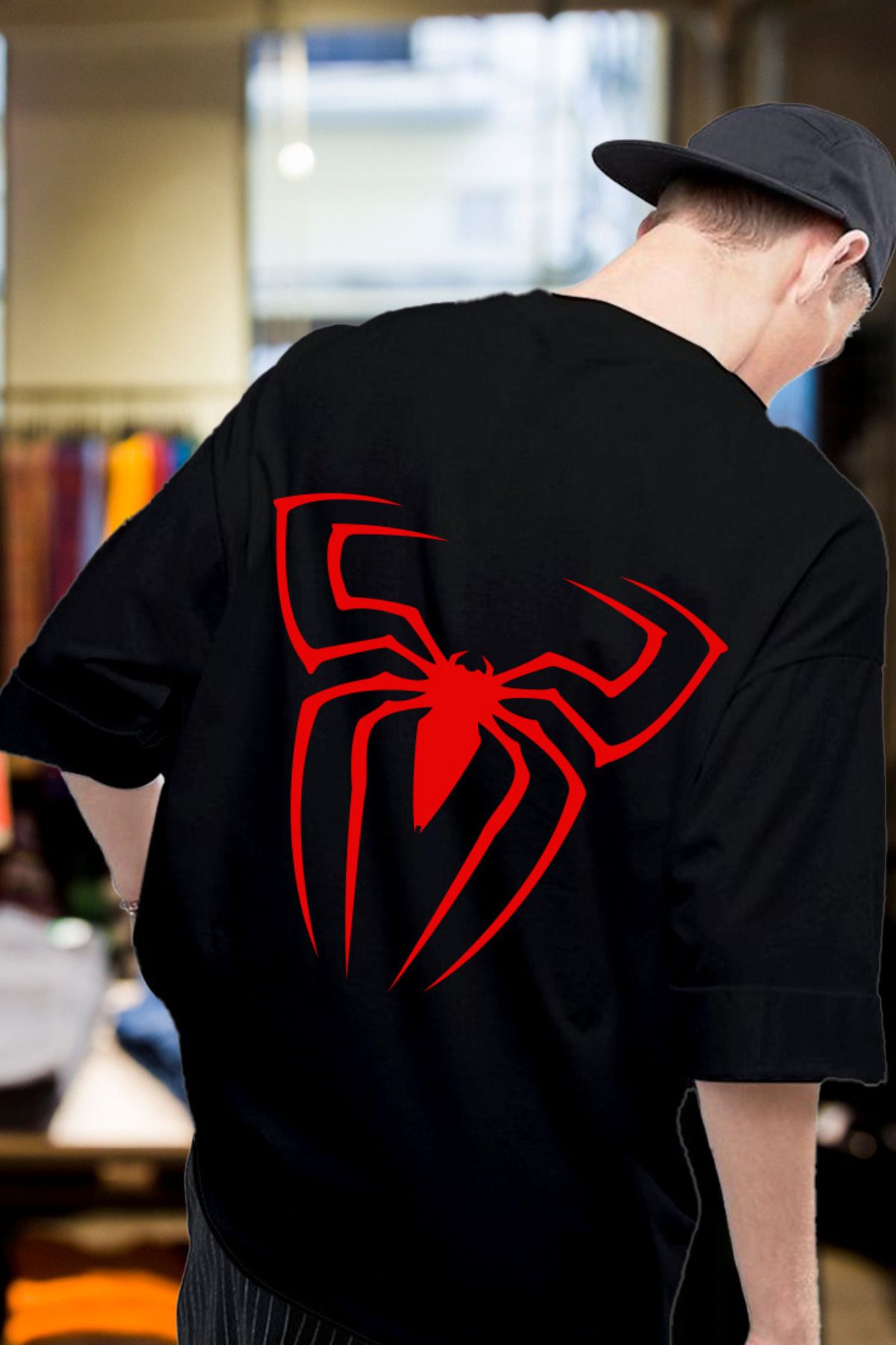 FECCY Pamuklu Spiderman Baskılı Oversize T-shirt