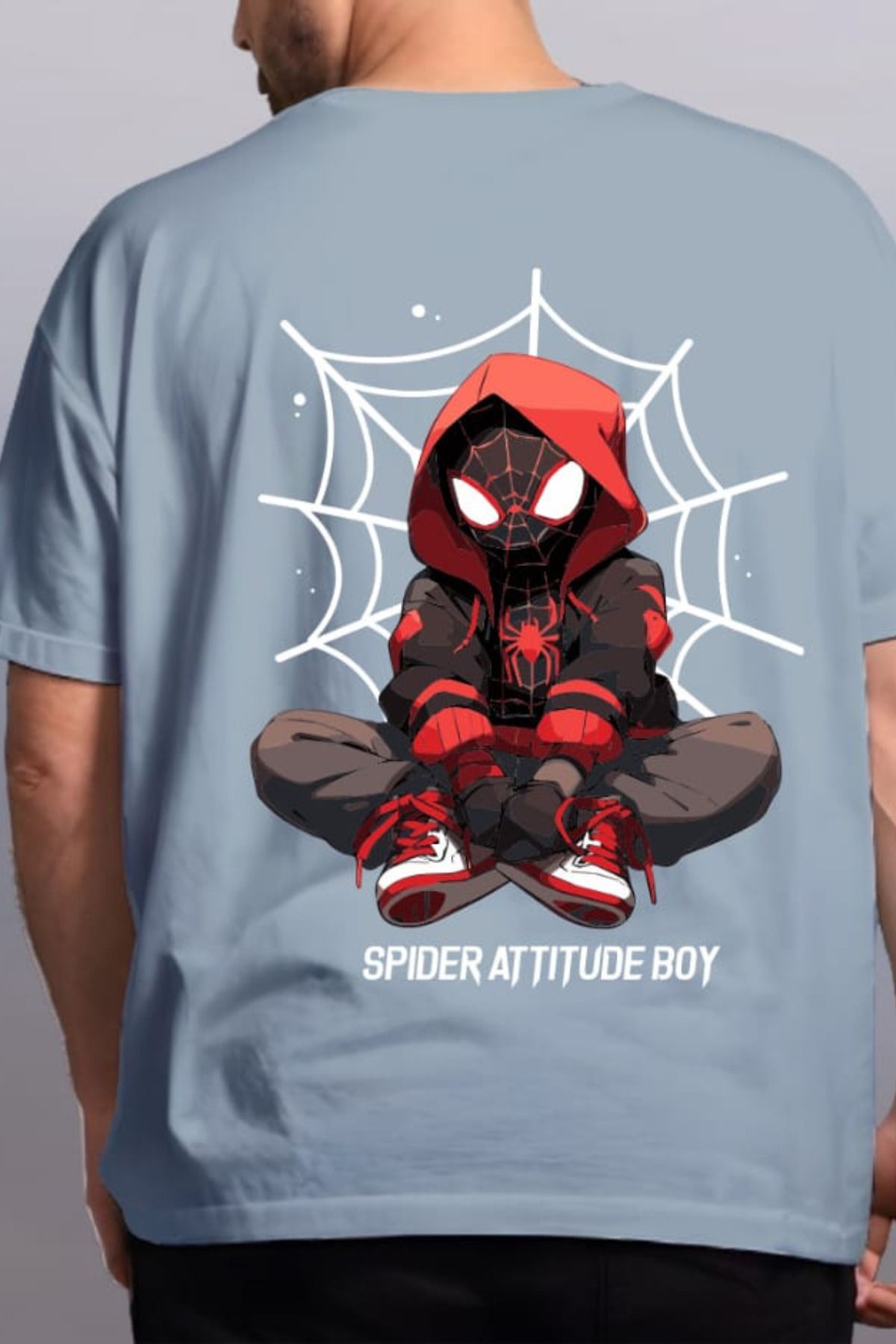 FECCY Pamuklu Spider Attitude Boy Baskılı Oversize T-shirt