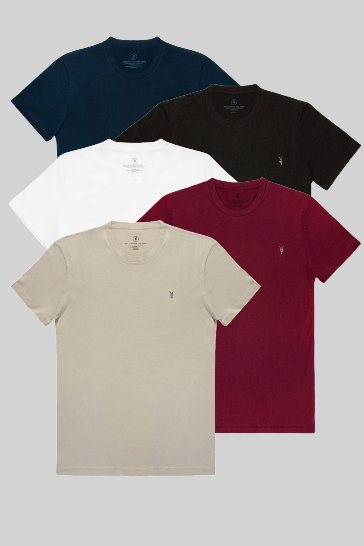 COMBİNE MİCHAİL Erkek Lacivert-Siyah-Beyaz-Bordo-Gri Bisiklet Yaka Basic T-shirt