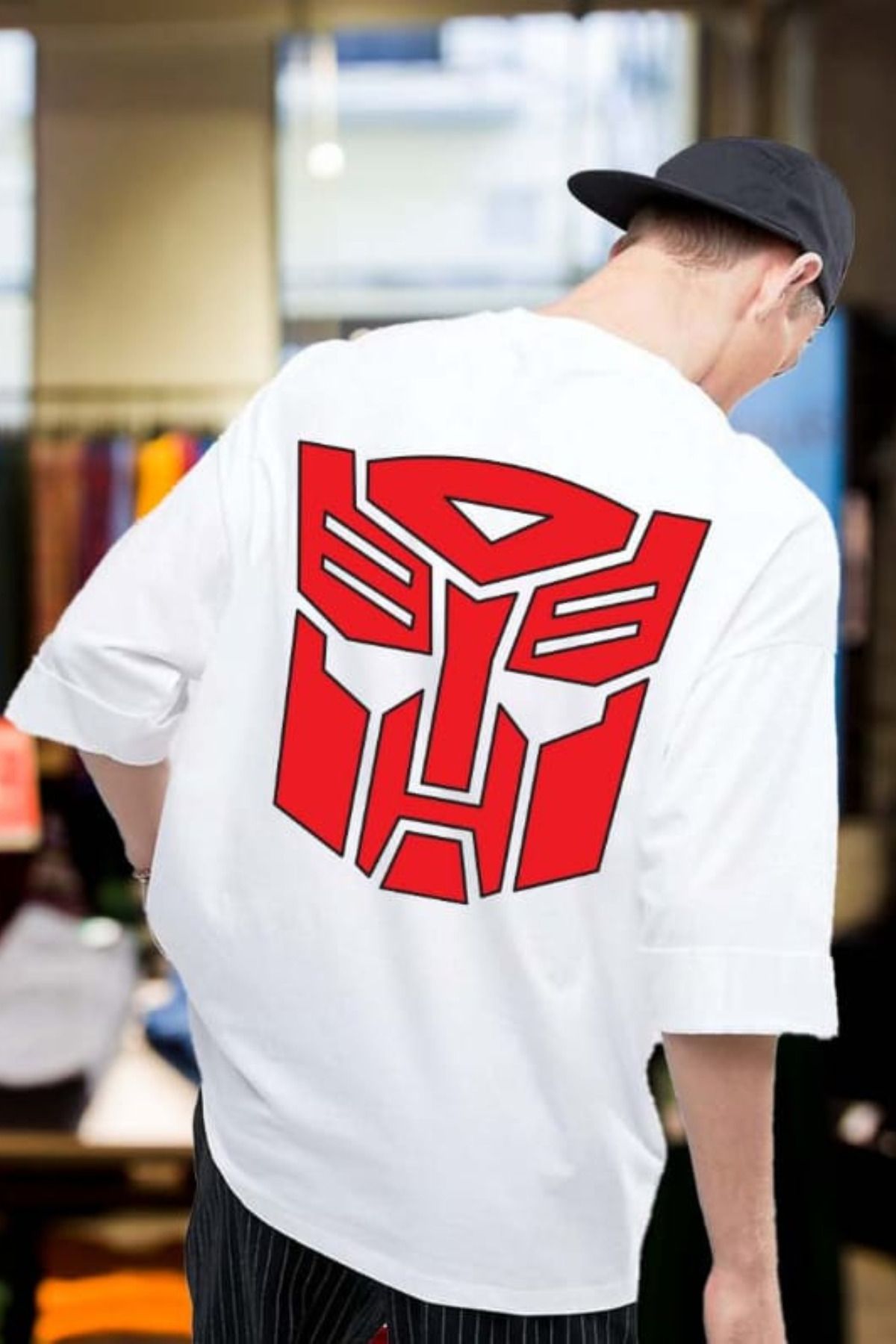 FECCY Pamuklu Transformers Logo Baskılı Oversize T-shirt