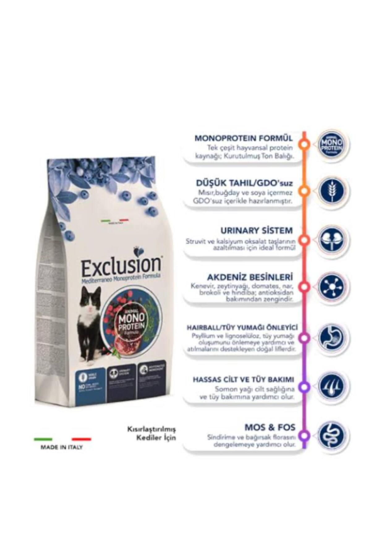 Exclusion Monoprotein Ton Balıklı Ve Narlı Düşük Tahıllı Kısırlaştırılmış Kedi Maması 12 Kg