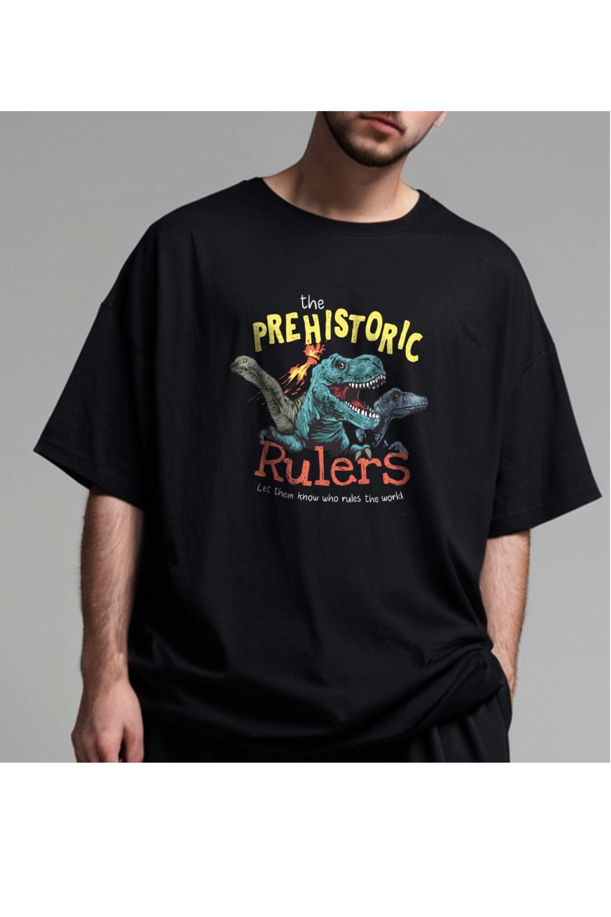 FECCY Pamuklu The Prehistoric Rulers Baskılı Oversize T-shirt