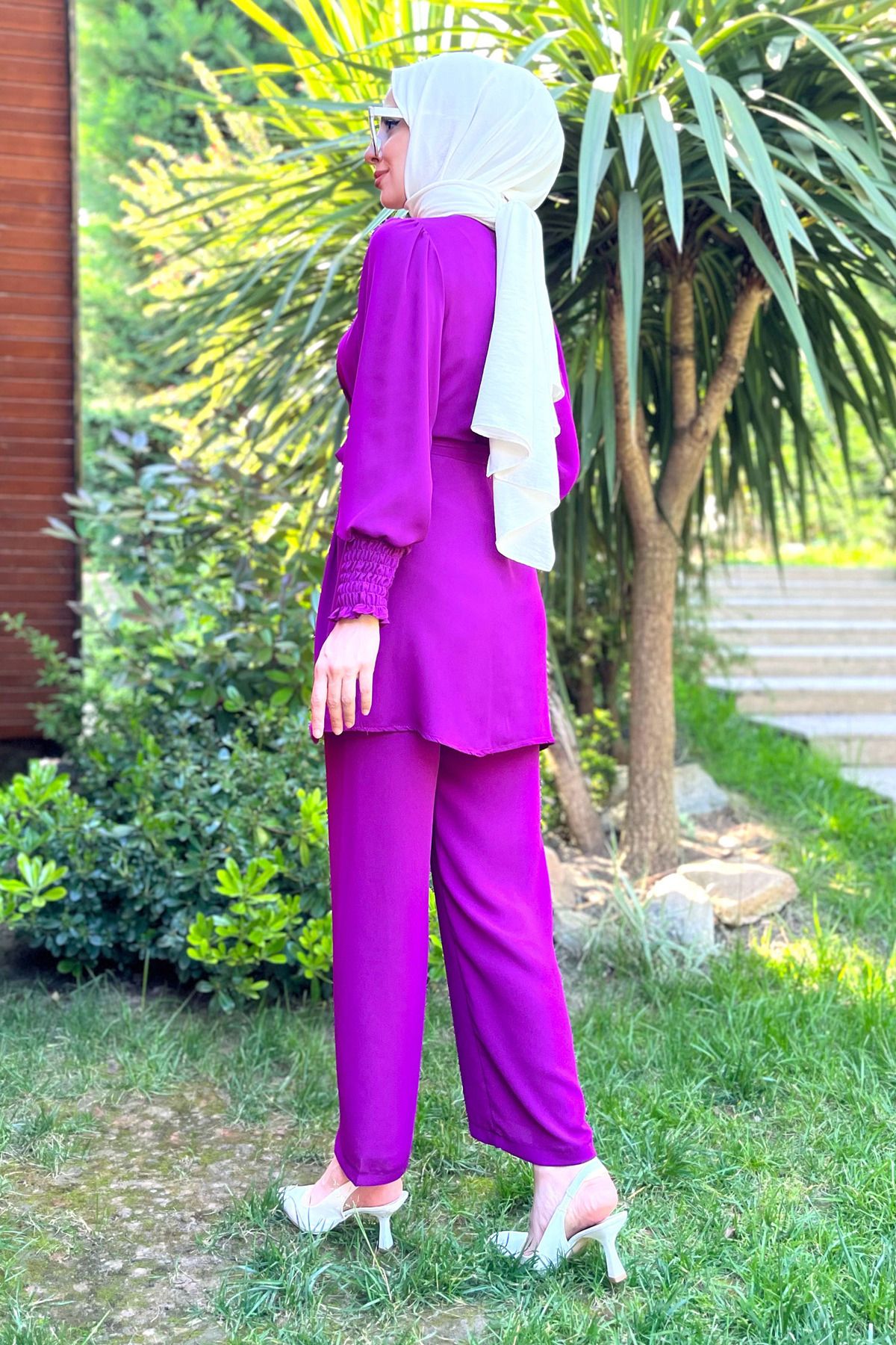 TOFİSA-Women's Purple Tunic Pants with Straight Judge Collar - 13019 6