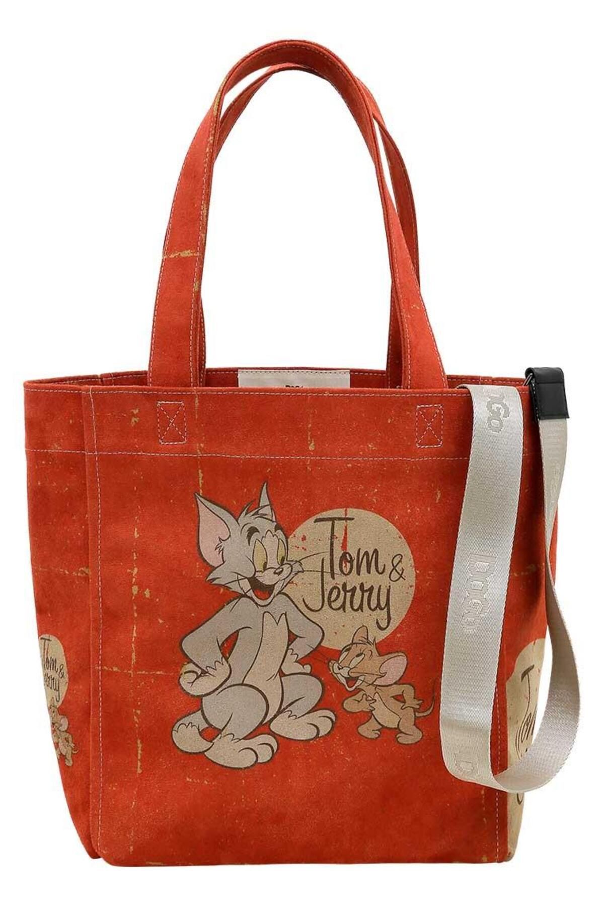 Dogo Kadın Vegan Turuncu Large Tote Bag - Warner Bros Tom & Jerry Tasarım