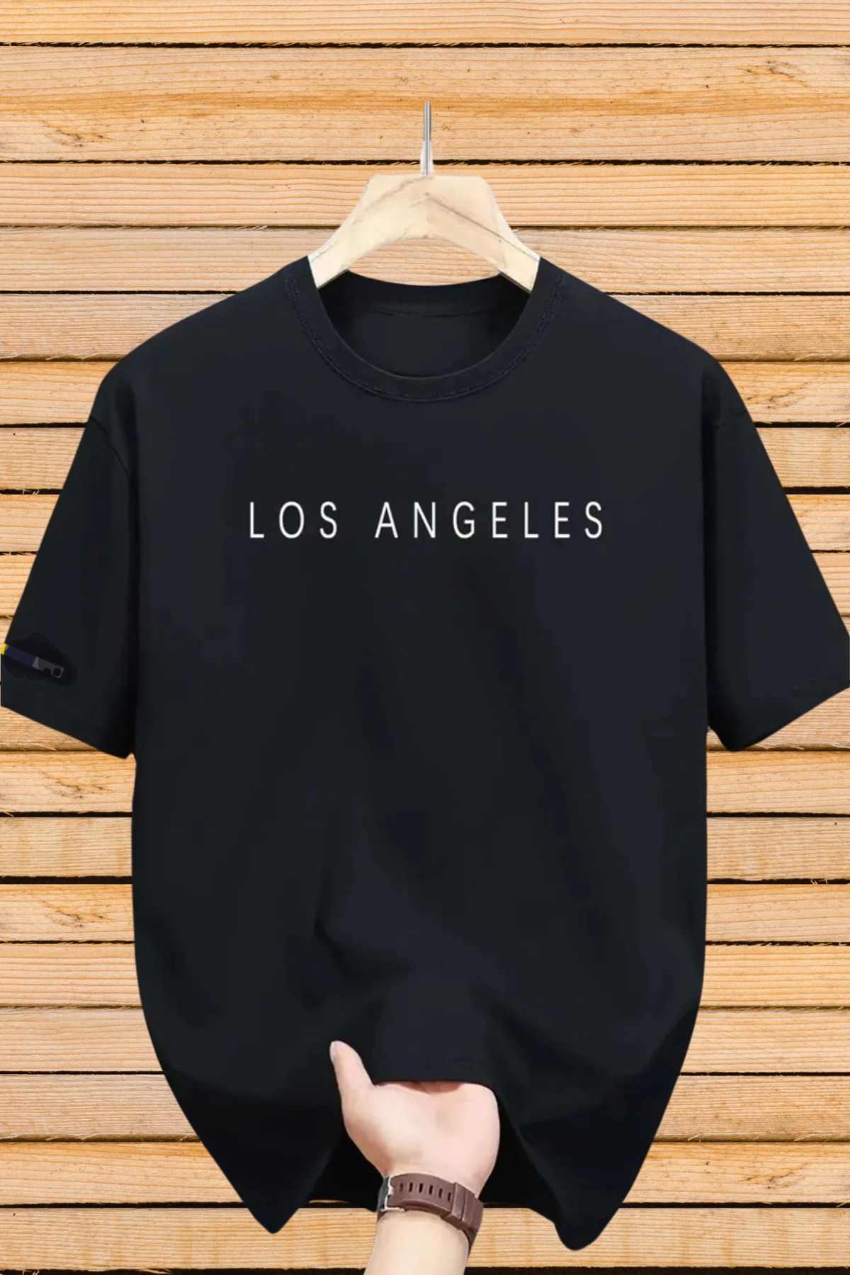 FECCY Pamuklu Unisex Los Angeles Baskılı Bisiklet Yaka Oversize T-shirt