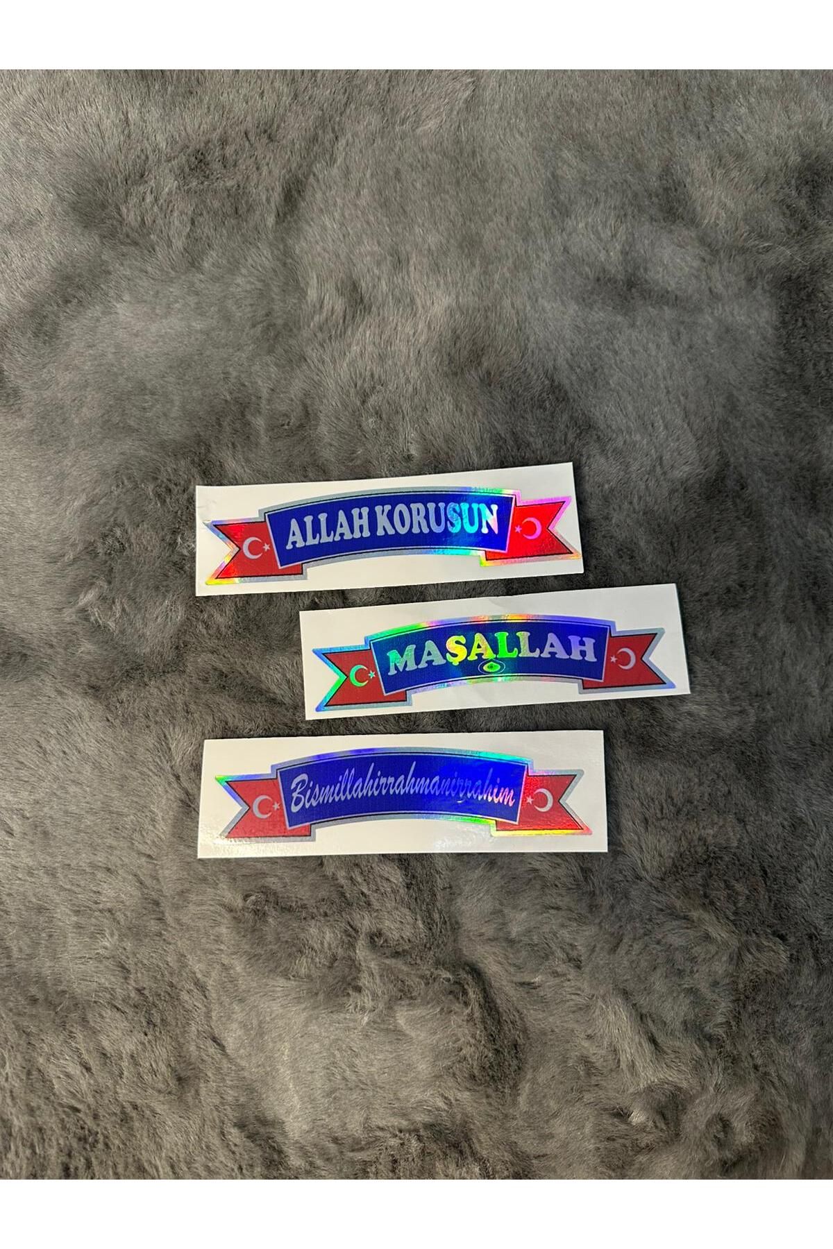 MOTTOMOR Maşallah Besmele Allah Korusun 3'lü Hologram Etiket Sticker Yapıştırma Araba Tır Kamyon Dolmuş