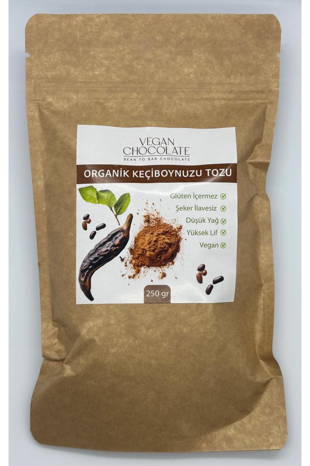 Vegan Chocolate Organik Keçiboynuzu tozu 250 gr, Vegan şeker ilavesiz Keçiboynuzu tozu, Keçi boynuzu unu