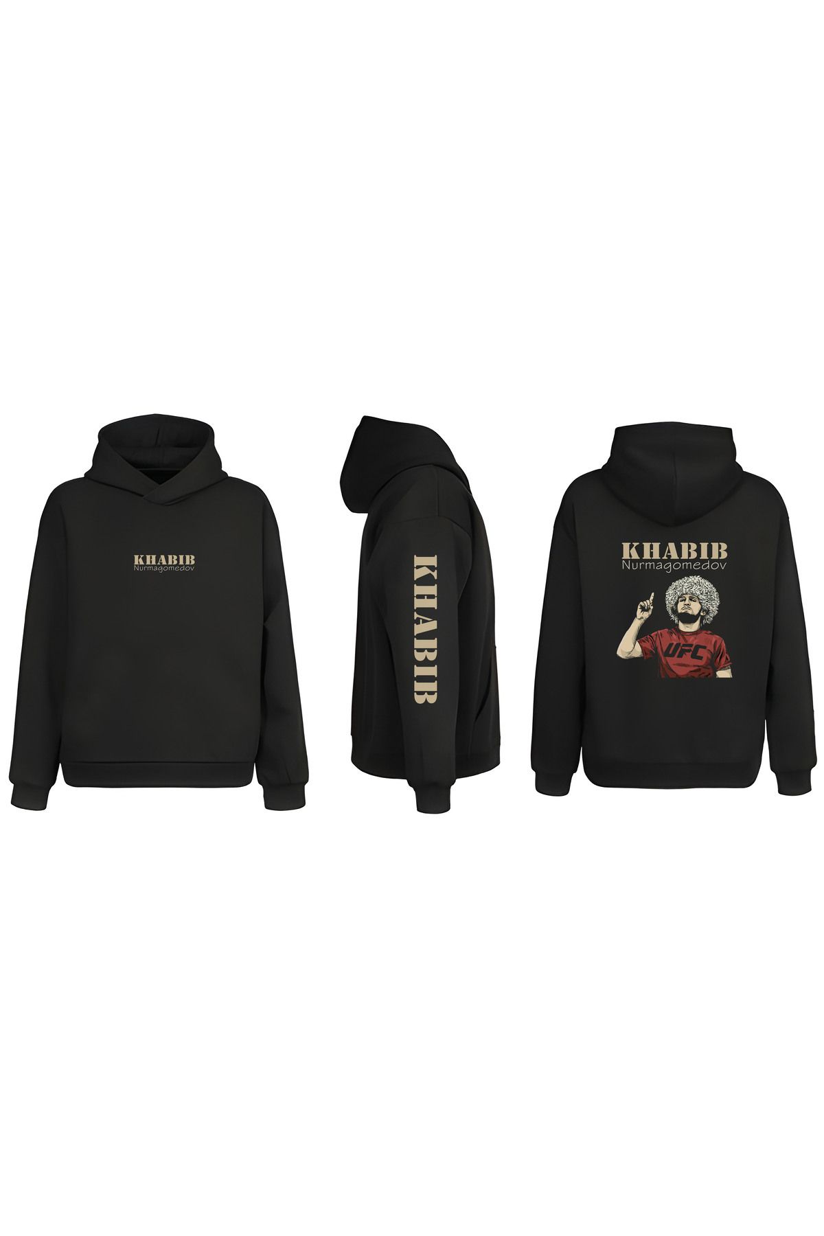 sielta Habib Nurmagomedov
 Kol Baskılı Çift Taraflı Kapşonlu Unisex Siyah Sweathsirt Hoodie