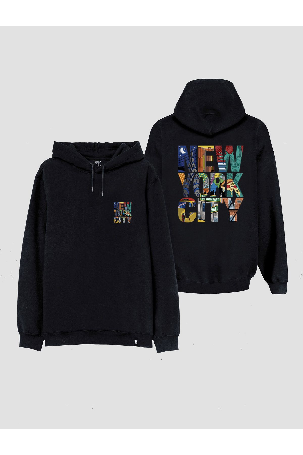 sielta New York
 Baskılı Çift Taraflı Kapşonlu Unisex Siyah Sweathsirt Hoodie