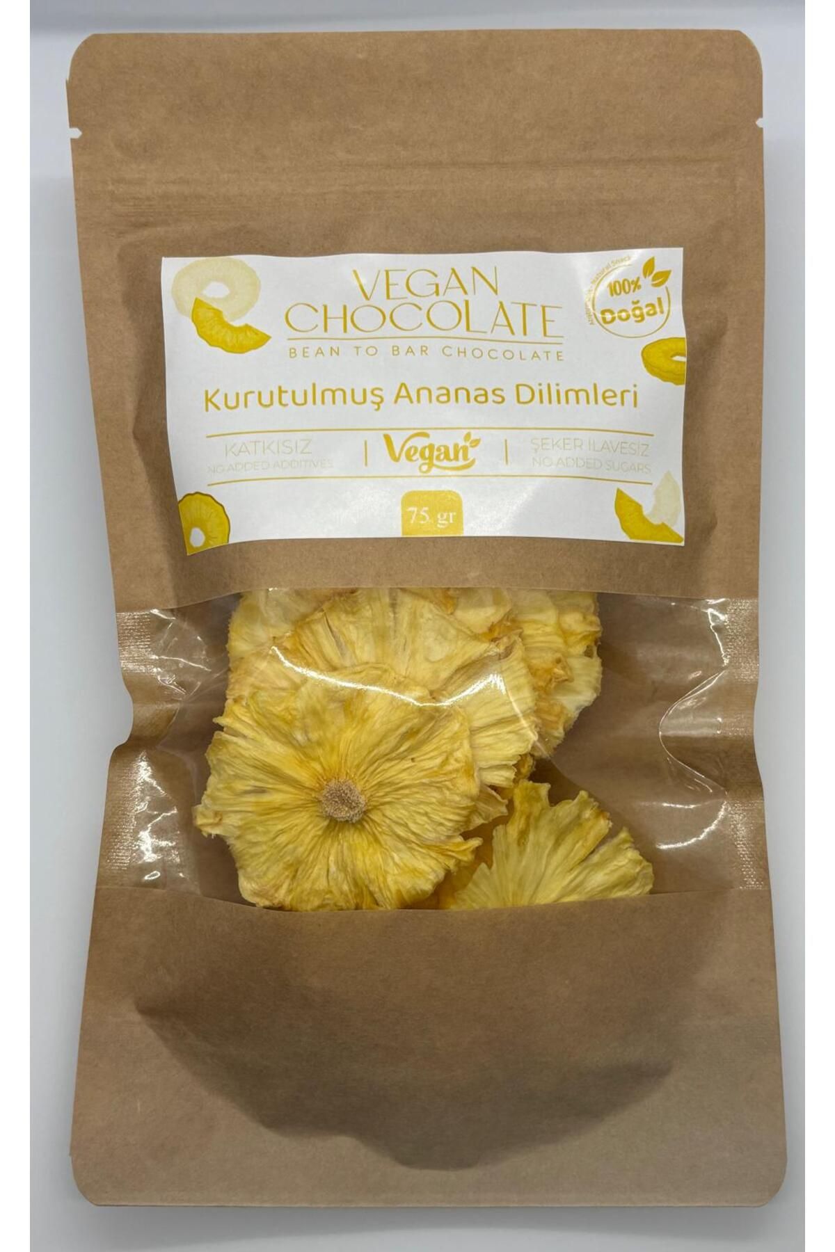 Vegan Chocolate Ananas cipsi, Ananas kurusu 75 gr çıtır cips Katkı koruyucu içermez, şekersiz kuru meyve