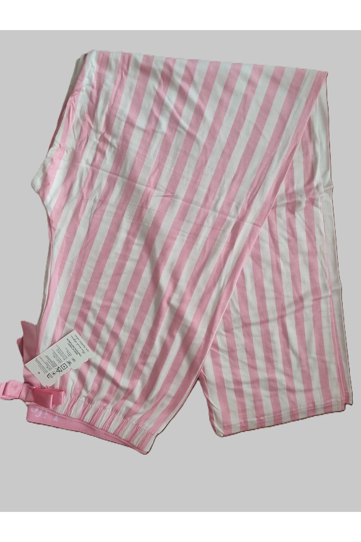 enmodaiçgiyim-Pink-White Striped Viscose Women's Pajama Bottoms 1