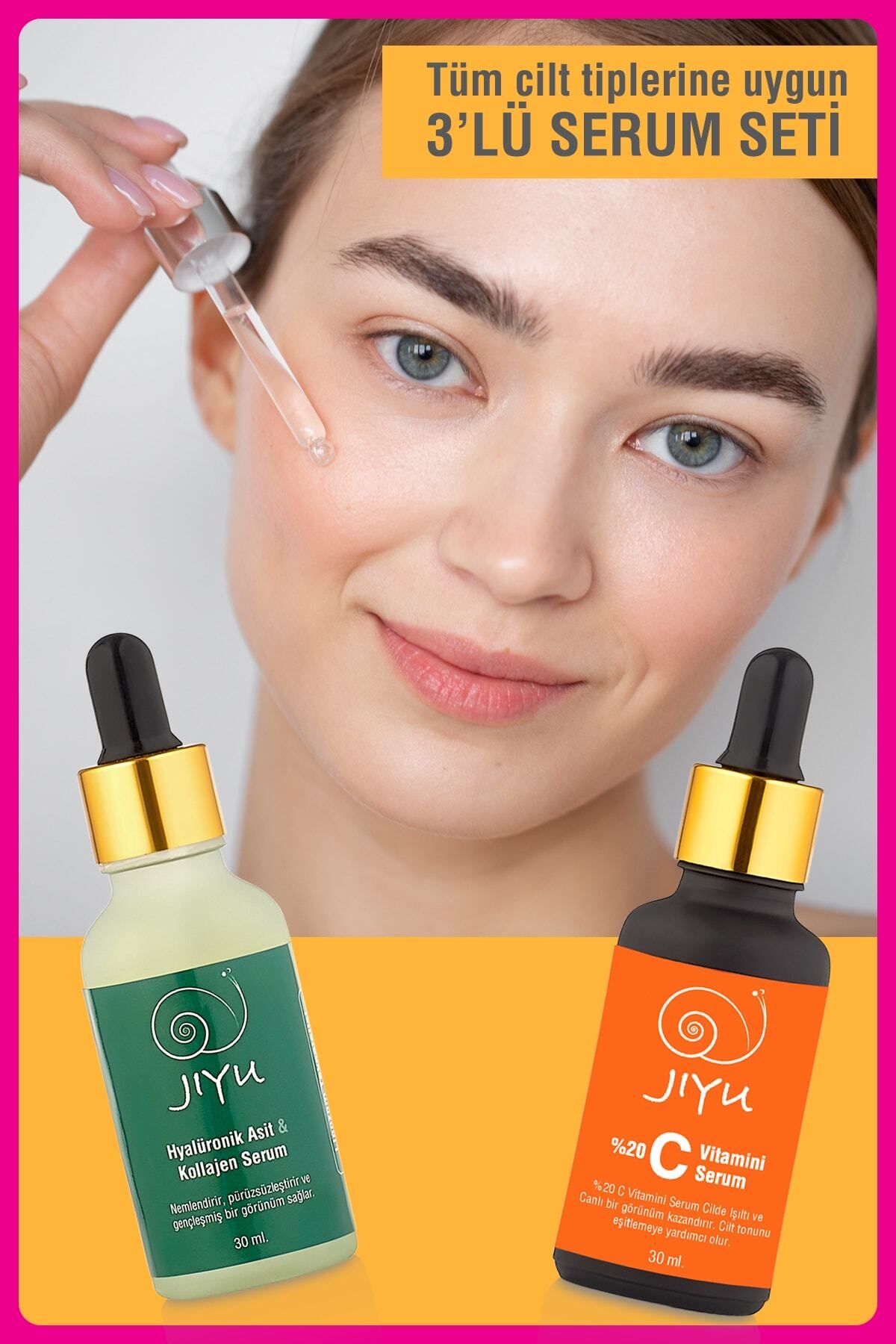 JIYU 30 ml 2'li %20 C Vitamini Serum + Kolajen Serum ve Hyalüronik Asit Cilt Bakım Serum Seti