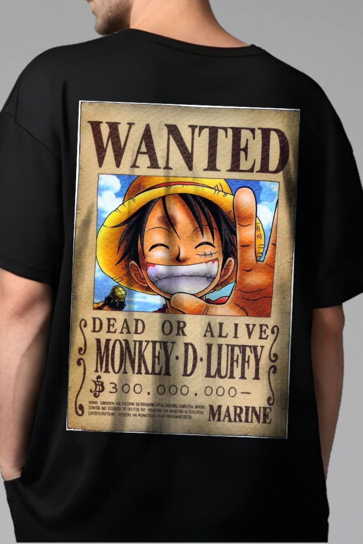 FECCY Pamuklu Wanted Monkey D. Luffy Baskılı Oversize T-shirt