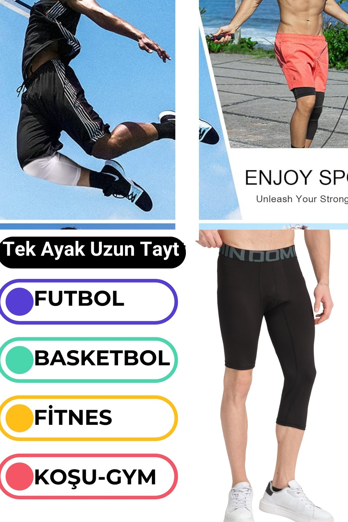 DOMİN SPOR Futbol Basketbol Tek Ayak Uzun Spor Tayt