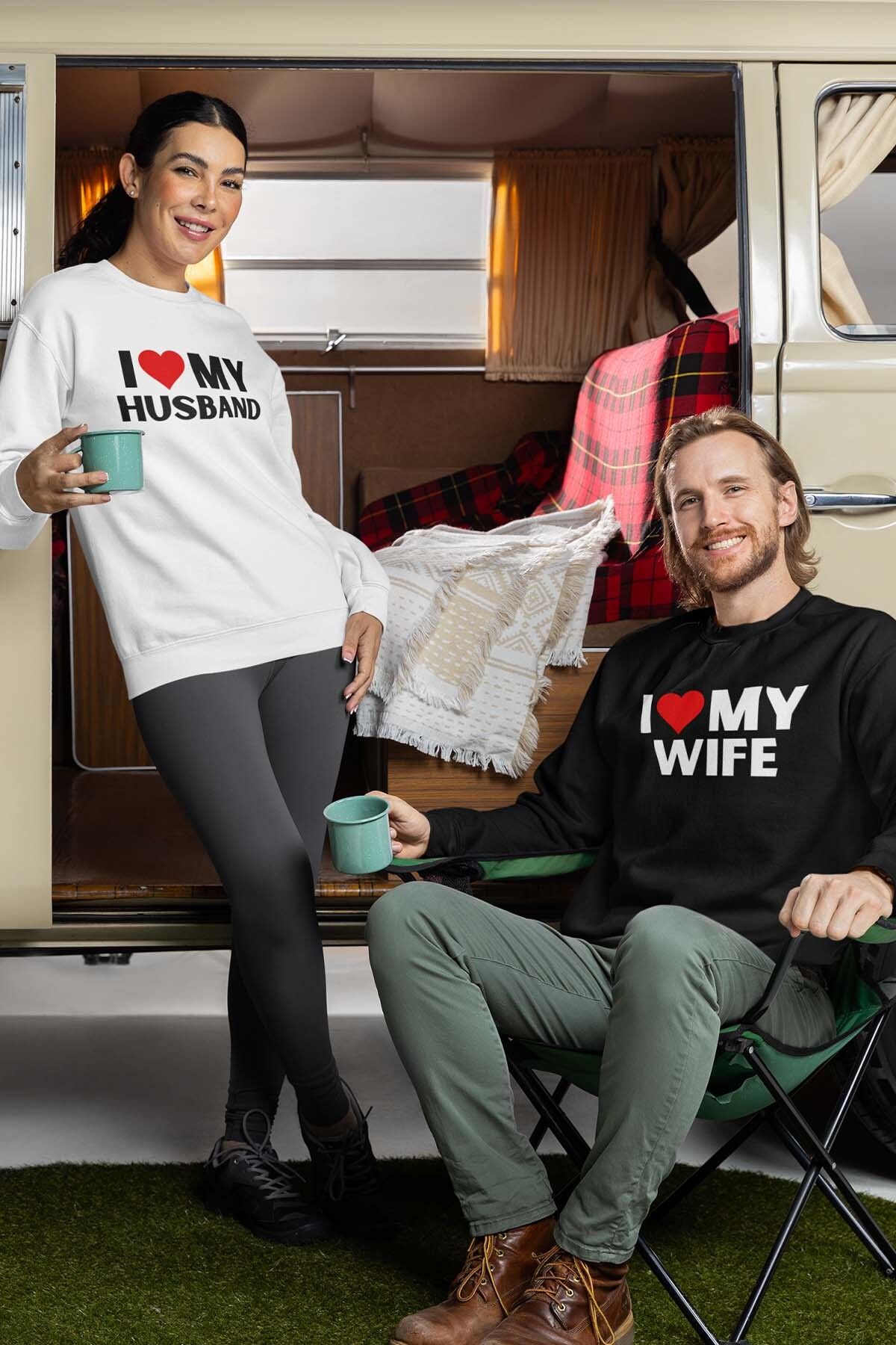 qoeuyl boutique I Love My Wife Husband Karı Koca Sevgili Çift Kombin Sevgililer Günü Hediye Baskılı Sweatshirt