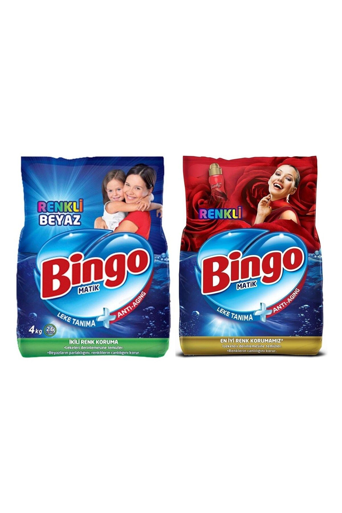 Bingo Matik Renkli Beyaz 4 kg + Renkli 4 kg Toz Çamaşır Deterjanı 2 li Set