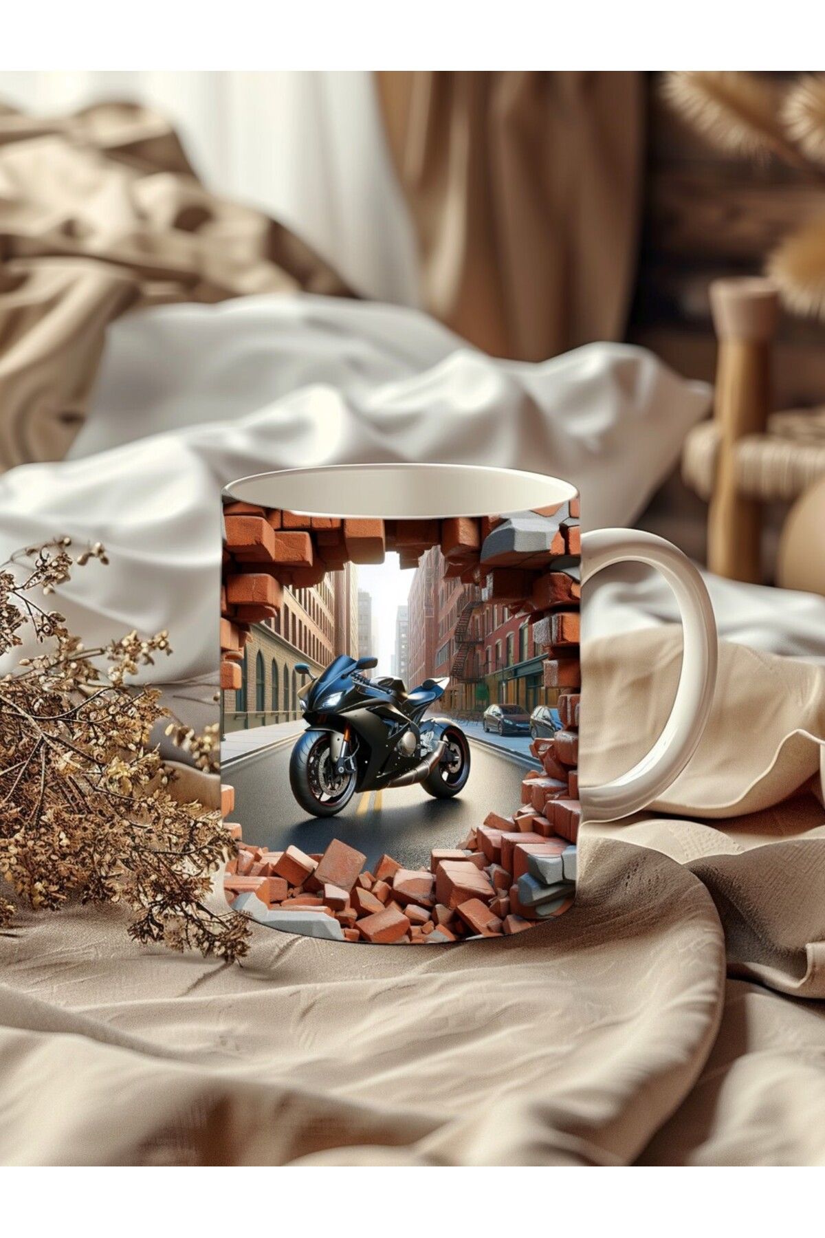 Jack Sully Motor Baskılı 3D Tasarım Porselen Motorcu Kupası Mug - JS55