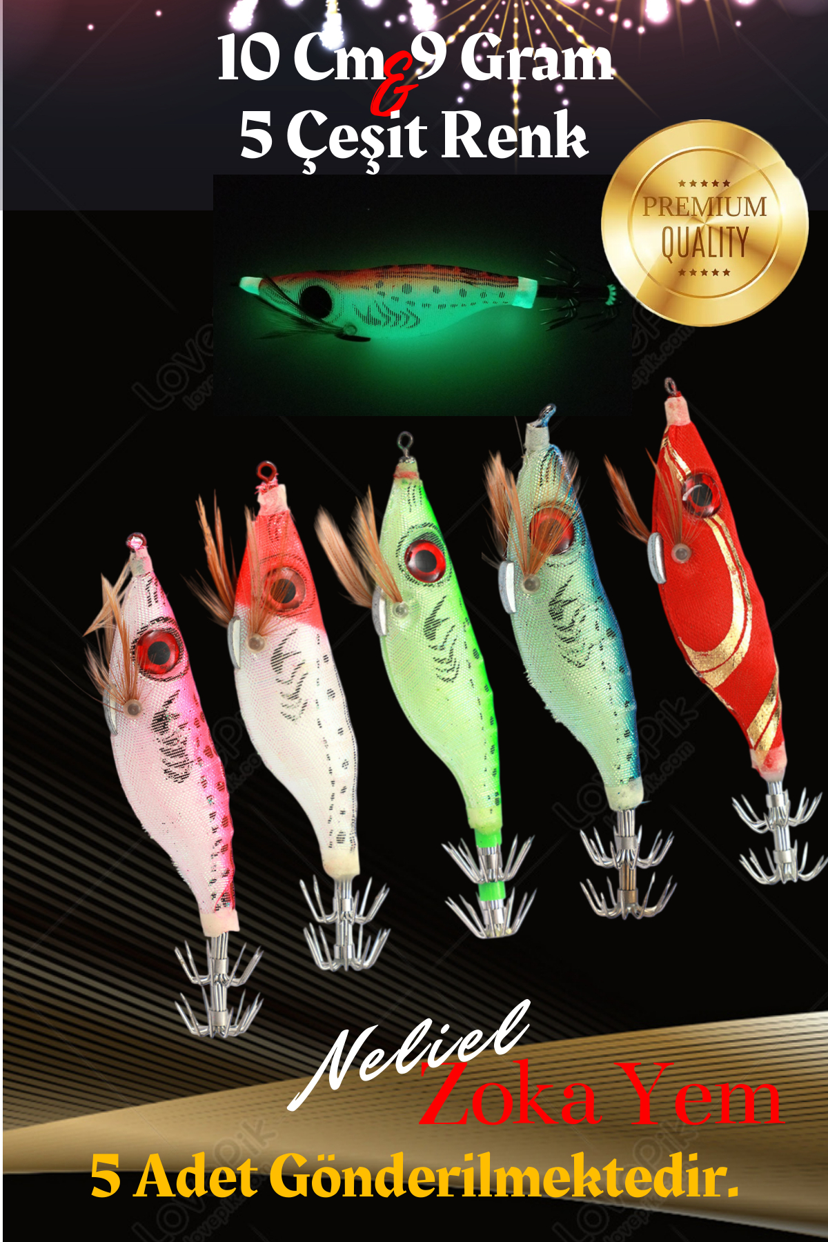 5 Pieces, 10cm 9gr Phosphorus Calamari Zoka, Çanakkale Zoka, Kocagöz Calamari Zoka
