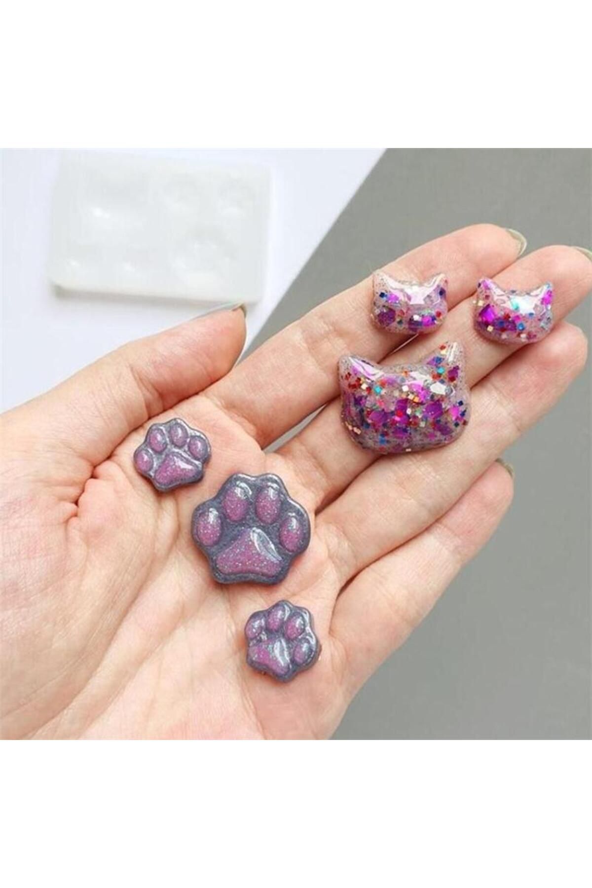 Choice-Small Cat Claw Crystal Epoxy Resin DIY Silicone Mold Cat Face Cat Claw Keychain Jewelry Pendant Mold 3