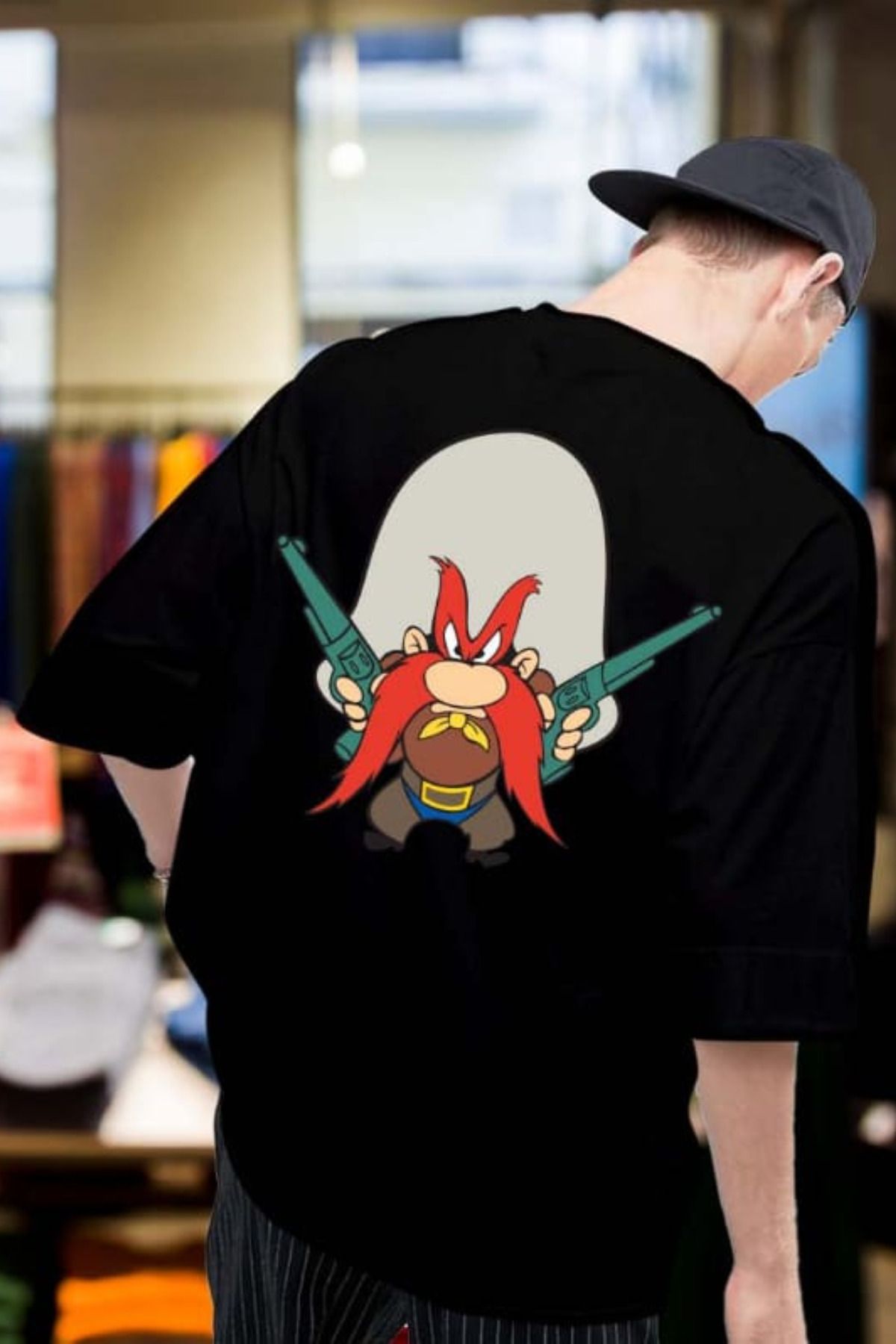 FECCY Pamuklu Yosemite Sam Baskılı Oversize T-shirt