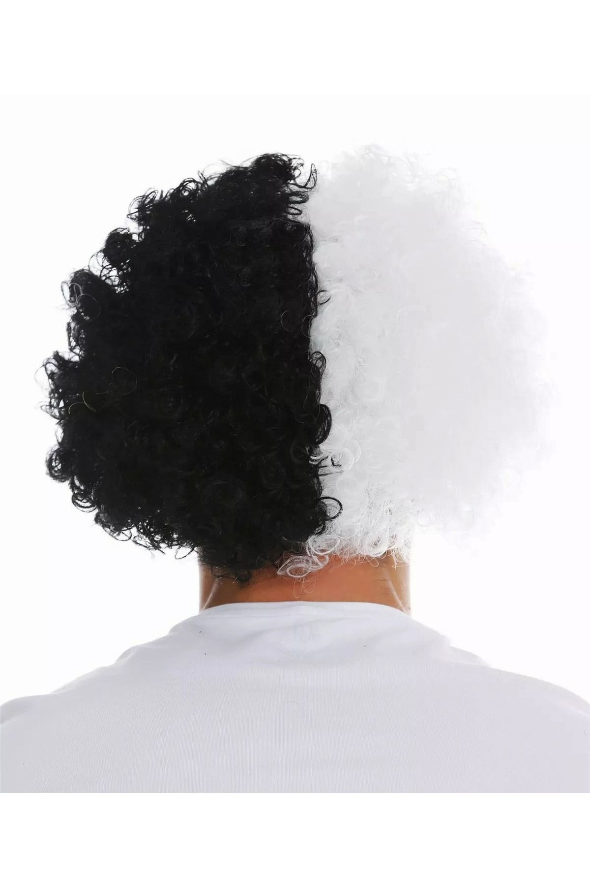 Avantaj Kapıda Siyah Beyaz Kıvırcık Afro Bonus Peruk Taraftar Bonus Saç (Parti Temalı)