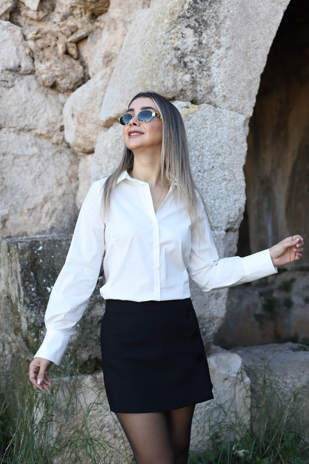 bytugcekaya Ekru Slim Fit Likralı Gömlek